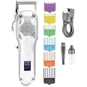 Tondeuse voor mannen, tondeuse professionele tondeuse oplaadbare haarsnijmachine draadloze kapper verstelbare tondeuse voor mannen (kleur: zilver)
