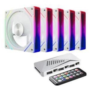 QPSJXN Teucer 120 mm RGB PC Case Ventilator Waterkoelkit 4Pin PWM CPU-ventilator 3Pin 5V Argb -compatibel met verschillende gevallen (5 stuks W-reverse)