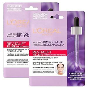 2 x L'Oréal Paris Revitalift Filler Kit maskers van opvullende stof, hydraterend met hyaluronzuur