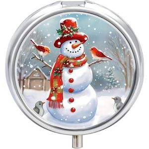 Kerst Sneeuw Man en Vogels Pil Doos Pil Case Pil Organizer Geneeskunde Pil Organizer Wekelijkse Pil Organizer Pil Houder Kleine Pil Case Pil Containers Pil Houder voor Portemonnee