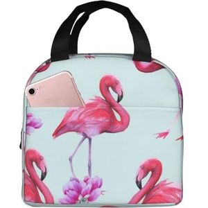 JYQCNSMJYB2 Roze Flamingo's Print Geïsoleerde Lunch Bag Lichtgewicht, Draagbare Doos Tote Bag Houdt Voedsel Warm/Koud voor Uren
