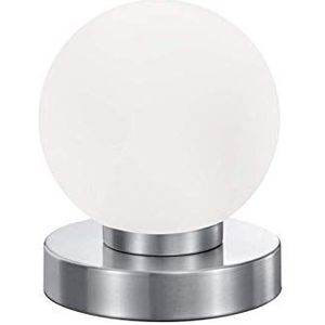 Reality Leuchten Kleine Touch tafellamp hoogte 15cm glazen bol wit, sokkel zilver