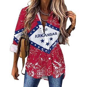 Arkansas State Flag damesoverhemden met knoopsluiting en lange mouwen, jurk shirt met V-hals