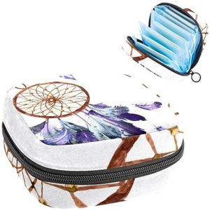 Opbergtas voor maandverband, menstruatiecup zakje, menstruatiezak, organizer voor vrouwelijke pads, tampons, aquarel dromenvanger paarse windgong veer