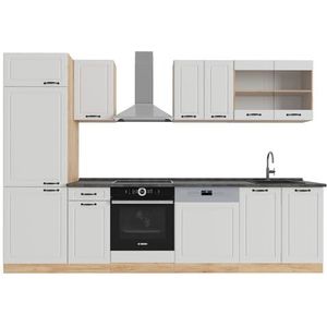 Vicco - R-Line Complete Keukeneenheid - 300 cm - WB Antraciet Wit - Gouden Eik