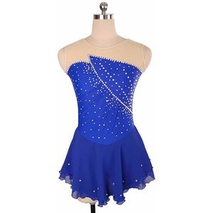 UPPJPBSW Meisjes Ijshockey Schaatsjurk Rekbare Mesh Diamant Haakmouwen Schaatswedstrijd Danskostuum Voor Vrouwen,Royal blue,M