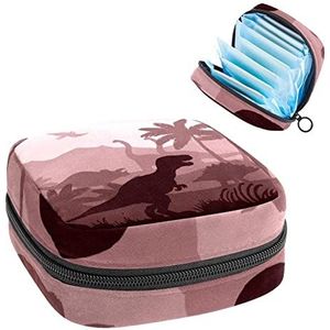 Periode Pouch Draagbare Tampon Opbergtas,Tampon Houder voor Portemonnee Vrouwelijke Product Organizer,Dinosaurussen Silhouettes-01, Meerkleurig, 4.7x6.6x6.6 in/12x17x17 cm