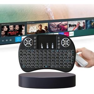 EKLAT Draadloos mini-toetsenbord met achtergrondverlichting, 2,4 GHz met geïntegreerd touchpad, draagbaar AZERTY-toetsenbord voor Android tv-box, pc, Smart TV, achtergrondverlichting in 3 kleuren, wit