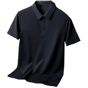 Heren T-shirt Zakelijk Effen Kleur Halve Mouw Shirt Mannen Casual Ademend Polos Shirt, Zwart, XXL