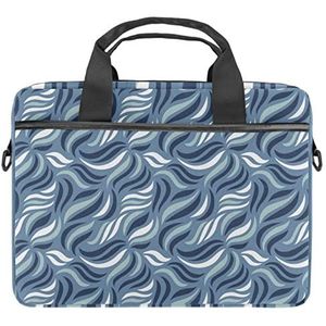 Paard Print Laptop Schouder Messenger Bag Crossbody Aktetas Messenger Sleeve voor 13 13.3 14.5 Inch Laptop Tablet Beschermen Tote Bag Case, Blauwe eenvoudige rimpelbladeren patter, 11x14.5x1.2in /28x36.8x3 cm