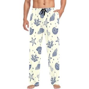LI ZHI XIN Heren Pyjama Broek Lange Pyjama Bodems Lente Herfst Dunne Losse Stijl Elastische Taille Tie Band Met Zak S-XXL Oceaan Gras Conch Vintage Kleur, Meerkleurig, S