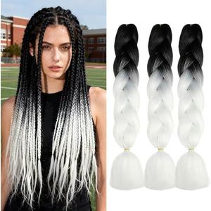 ShowJarlly Kunsthaar, Ombre Jumbo Braid Haarverlängerung 24"", Box Braid zum Einflechten Schwarz-weiß#