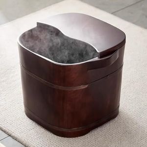 TT-YEC Draagbare Voetbad Emmer, Houten Verdikte Voetbademmer, Badbass in De Thuisvoet 31 Cm Hoog Met Deksel, Pedicure Houten Emmer, Essentiële Voet Relaxatie Emmer,Bh31cm