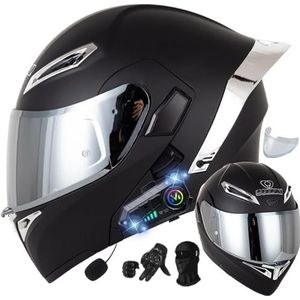 Motorhelm met Bluetooth-systeemhelm, motorhelm, modulaire Bluetooth-helm met dubbel vizier, DOT/ECE-goedgekeurde helm, anticondens volwassenen dames heren M,M57-58CM