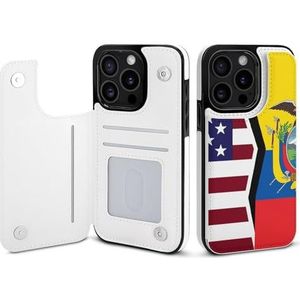 Amerikaanse en Ecuador vlag flip telefoonhoesje compatibel voor iPhone 15 Pro schattig portemonnee hoesje telefoon beschermhoes met kaarthouder