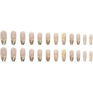 24 stks/set nepnagels vlinder perzik nagels kunst manicure kunstnagels met ontwerp met draaggereedschap(Size:Z389)