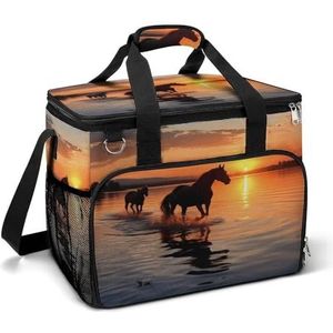 WYUSPGK Grote koeltas, Sunsets Lake Horses Print Cooler Bags, Beach Cooler Bag, Zachte koeltas voor picknick, kamperen en strand accessoires