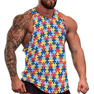 Puzzel Autisme Awareness Heren Tank Top Mouwloos T-shirt Trui Gym Shirts Workout Zomer Tee