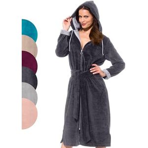 Morgenstern dames sauna badjas met rits met capuchon velour bamboe katoen microfiber grijs L