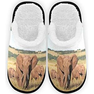 Mannen Vrouwen Slippers Afrikaanse Olifant Familie Pluche Voering Comfort Warm Koraal Fleece Vrouwen Huis Schoenen voor Indoor Outdoor Spa