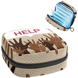 Vluchtelingen hebben hulp nodig Periode Pouch Draagbaar,Tampon opbergtas voor maandverband, Meerkleurig, 4.7x6.6x6.6 in/12x17x17 cm