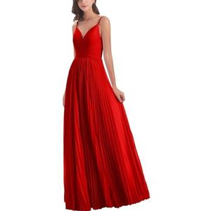 Dames spaghettibandjes chiffon bruidsmeisjes jurken lange formele jurken en avondjurken, Rood, 52 grote maten