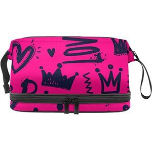 Multifunctionele opslag reizen cosmetische tas met handvat,rode Love Princess,Grote capaciteit reizen cosmetische tas, Meerkleurig, 27x15x14 cm/10.6x5.9x5.5 in