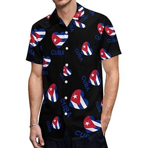 Love Cuba Hawaiiaanse shirts voor heren, casual overhemd met korte mouwen, knoopsluiting, vakantie, strandshirts, 2XL