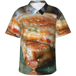XTYGETY Kaas Sandwiches Print Zomer Strand Button-Down Korte Mouw Hawaiiaans Shirt voor Mannen Tropische Vakantie Shirts, Zwart, S