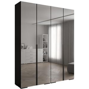 MEBLE KRYSPOL Inova 1 Moderne Kast met Spiegel, Planken - Opbergkast voor Slaapkamer, Woonkamer - 236,7x200x47cm - Kleur Behuizing Zwart - Kleur Voorkant Zwart - Kleur Handgreep Zwart