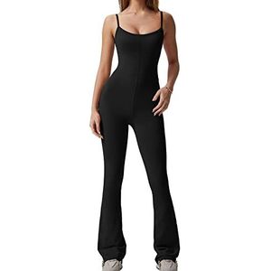 Jumpsuits voor vrouwen spaghettibandjes ronde hals bodycon volledige lengte casual Unitard speelpak, zwart, S