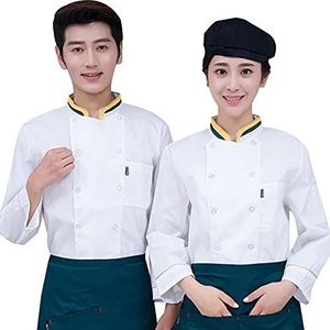 YWUANNMGAZ Unisex Sushi Chef Jas Mannen Vrouwen Lange Mouw Chef Jas Jas Fornuis Werk Restaurant Uniformen Ademend Sneldrogend (Maat: D (2XL))