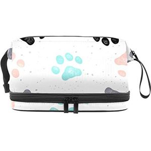 Paws Makeup Bag Double Layer Ruime Cosmetische Zakken voor Vrouwen en Meisjes Reizen Draagbare Toiletry Pouch met Rits, Meerkleurig, 27x15x14 cm/10.6x5.9x5.5 in, Make-up zakje