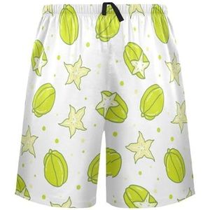 LI ZHI XIN Herenpyjamabroek, korte pyjamabroek, zomer casual short, elastische tailleband met trekkoord, rechte losse pasvorm met 2 zakken, S-XXL fruit sterrenfruitpatroon, groen, Meerkleurig, S