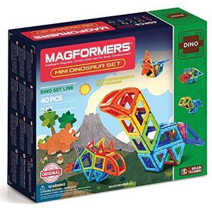 MAGFORMERS Mini Dinosaurusset (40 stuks) regenboogkleuren magnetische bouwblokken, educatieve magnetische tegelset, magnetische constructie STEM dierenspeelgoedset, groen