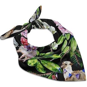 Aquarel alpaca lama en struisvogel bandana's voor mannen vrouwen vierkante kop zijden sjaal lichtgewicht wrap nek zakdoek halsdoek 63,5 cm x 63,5 cm