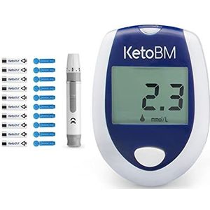 KetoBM Bloedketonenmeterkit voor Keto-dieettesten - Complete ketonentestkit met ketonenmonitor, keto-strips, prikapparaat en lancetten