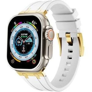INSTR Zachte Siliconen Band voor Apple Horloge Serie 9 8 7 se 6 5 4 42mm 44mm 45mm Sport Armband voor iWatch Ultra 2 49mm Mannen Rubberen Band(Color:Gold white,Size:44mm)