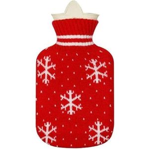 Rubberen waterzak, warmwaterkruik, warmwaterzak met deksel, warm en koud kompres, handvoetenwarmer, warmwaterzak met sneeuwvlok Rode gebreide hoes 500 ML zachte warme warmwaterkruik (Color : Red)