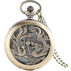Zakhorloge Retro Half Hunter Hollow Dragon en Phoenix Design Hanger Heren en Women's Pocket Watch Chain Fashion Cool Clock Retro Zakhorloge