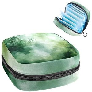 Opbergtas voor maandverband, abstracte aquarel saliegroene achtergrond, draagbare maandzak, inlegkruisjes, tampons, maandverband, opberghouder voor vrouwen, school, kantoor