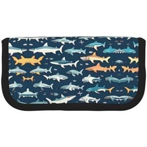 gopoo Sharks Nautical Cute Canvas Pencil Pouch - Georganiseerde Opslag voor Reizen & Dagelijks Gebruik Etui, Make-up Pouch