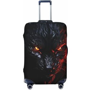 Grote zwarte wolf met rode ogen Bagagehoes Elastische Wasbare Koffer Protector Anti-Kras Reizen Bagage Covers Stofdichte Bagage Case Covers Draagbare Koffer Covers Fit 45-70 cm Bagage, Zwart, M