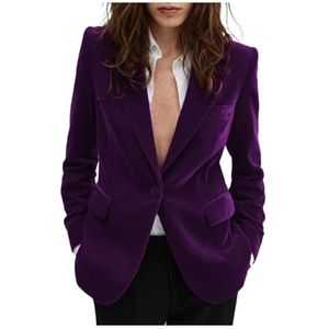 Fluwelen blazer voor dames, slim fit, pak met één knop, warme blazer voor winter, bruiloft, bal, warme damesblazer, Diep Paars, S