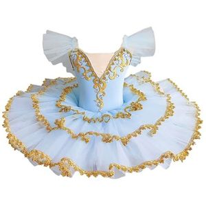 2024 Nieuwe Ballet Jurken Meisjes V-hals Mouwloze Sling Ballet Kleding Borduren + Strass Dans Jurk Ballet Pak Kinderen Ballet Turnpakje Met Tutu (Color : Blue, Size : 110)