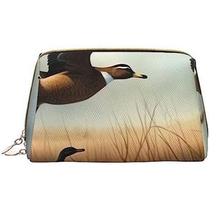 Jacht Vliegende Wild Gedrukt Make-up Tas Reizen Make-up Organizer Cosmetische Borstel Zakken Case Lederen Make-up Case Rits Pouch Toilettas voor Vrouwen, Wit, Eén maat
