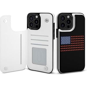 Teckel USA vlag flip telefoonhoesje compatibel voor iPhone 15 Pro Max schattige portemonnee hoesje telefoon beschermhoes met kaarthouder