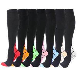 Cheeroyal 7-Pairs Compressie Sokken 20-30mmHg Voor Mannen/Vrouwen Herstel Verpleegkundige Running Moederschap Zwangerschap Vlucht Reizen Medische Gezondheid Sport, 4, L/XL