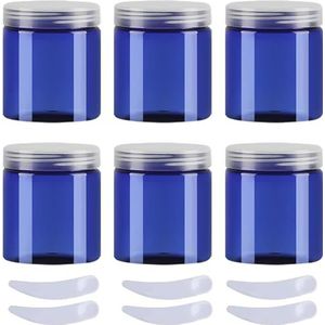 OIFAODAO， Set van 6, 100 ml blauwe plastic zalfpotjes, cosmetische potten met doorzichtige deksels, containers for toiletartikelen ，Cosmetische potjes(Blue,200ml)
