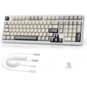 MAMBASNAKE x Attack Shark X98 Draadloos Gasket Mechanisch Gaming Toetsenbord met Gekrulde Kabel, 2.4G/BT/USB-C, Hot-swappable Lineaire Schakelaar met Numpad, RGB, NKRO voor Windows/Mac (Wit)